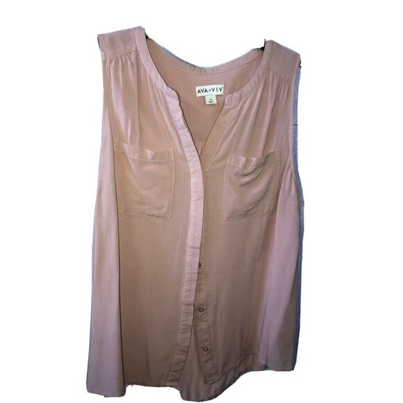 Ava & Viv Shirt Womens Plus Size 1X Pink V-Neck Button Up Blouse Pockets - Picture 1 of 6